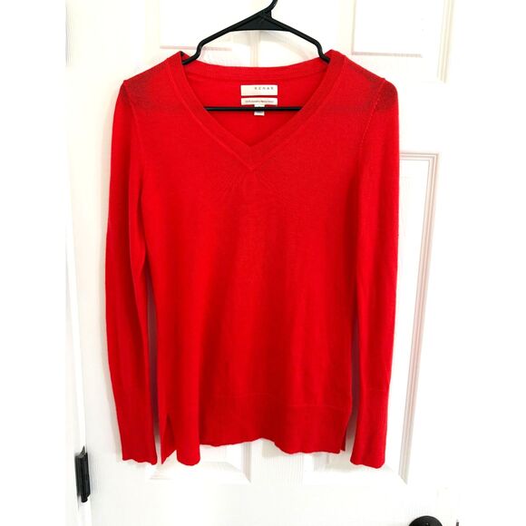 KENAR Superfine Merino Wool Womens Red V Neck Sweater SZ S - Picture 2 of 9